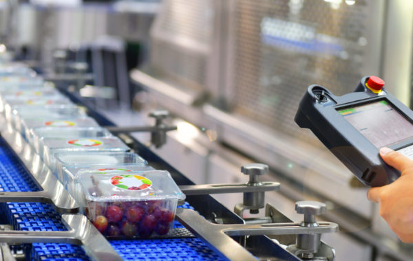 Manager check and control automation Food products boxs transfer on Automated conveyor systems in factory Manager check and control automation Food products boxs transfer on Automated conveyor systems in factory
